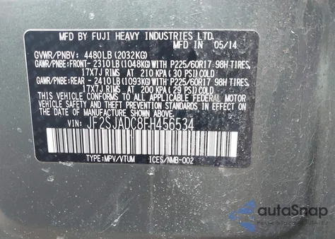 2015 Subaru Forester 2.5I Premium z USA, uszkodzony, nr VIN JF2SJADC8FH456534